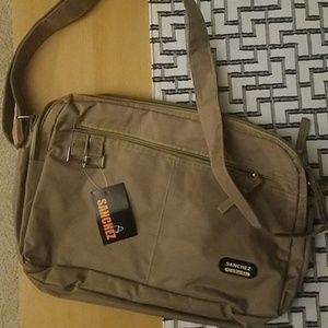 Casual khaki colored cross body laptop bag